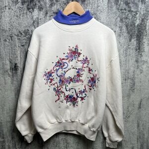 Vintage Gopher Sports Grandma Turtleneck Sweatshirt Large Floral Hat Grannycore